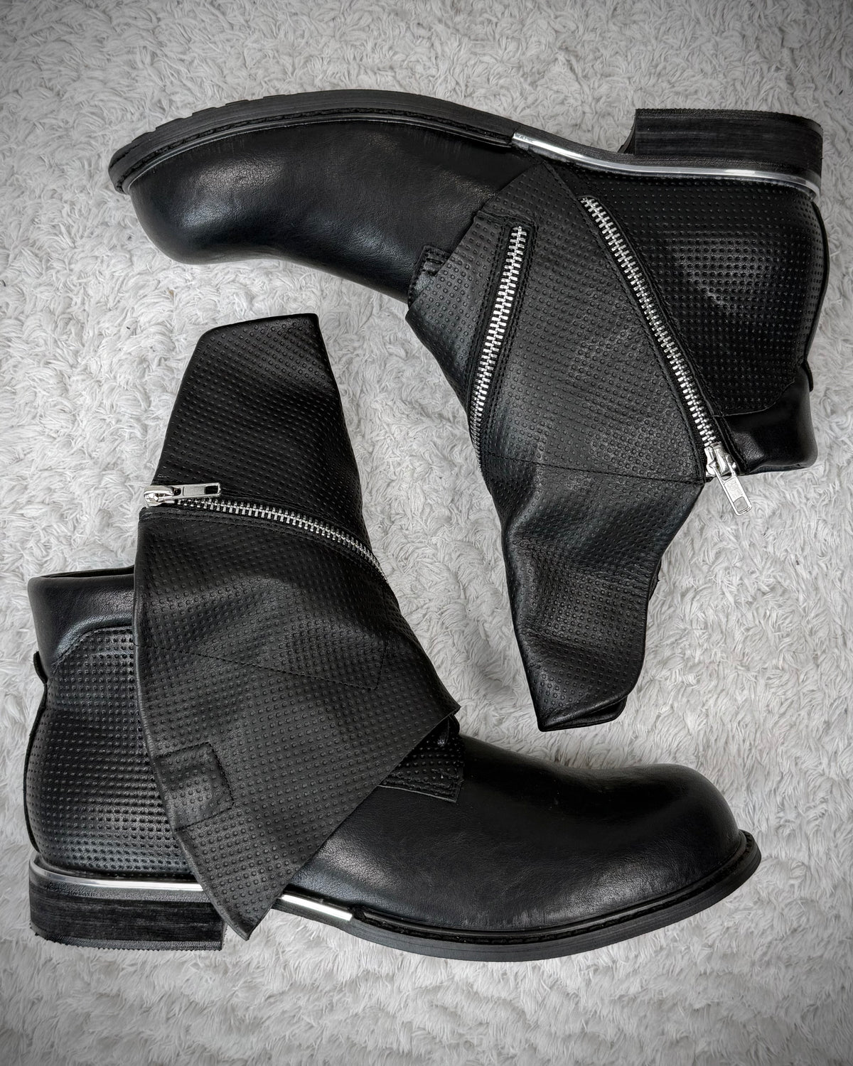 Grained Flap Over Leather Boots