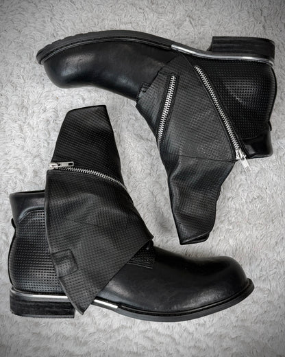 Grained Flap Over Leather Boots