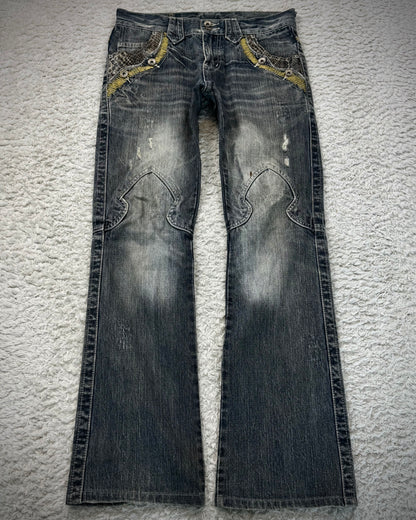 Semantic Design Python Detailed Sword Knee Bootcut Jeans