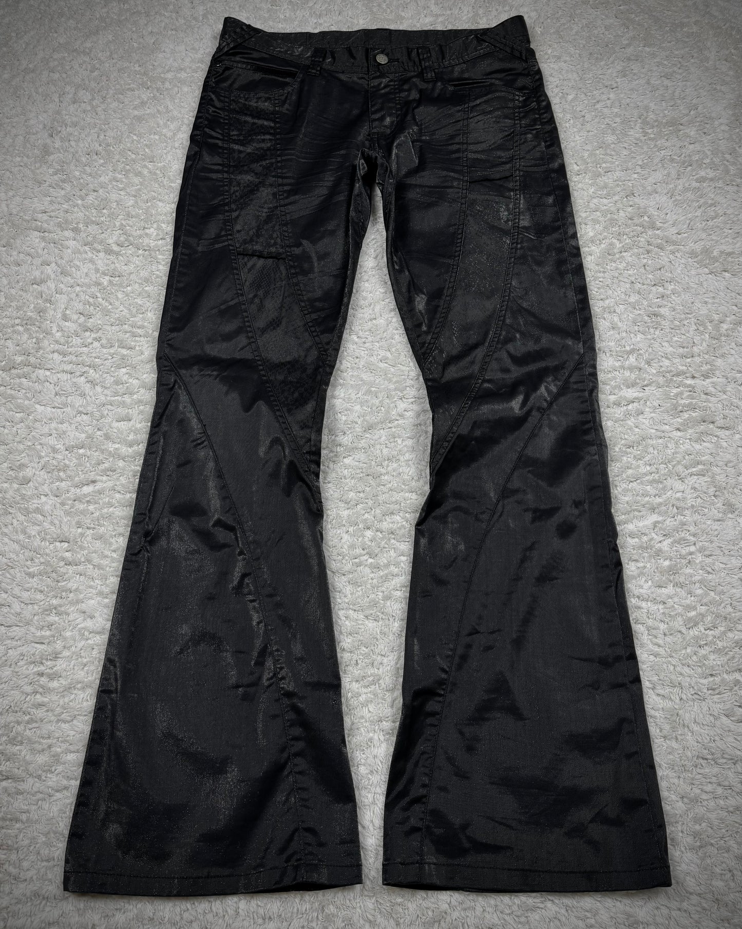 Tornado Mart Python Shimmer Coated Flared Pants