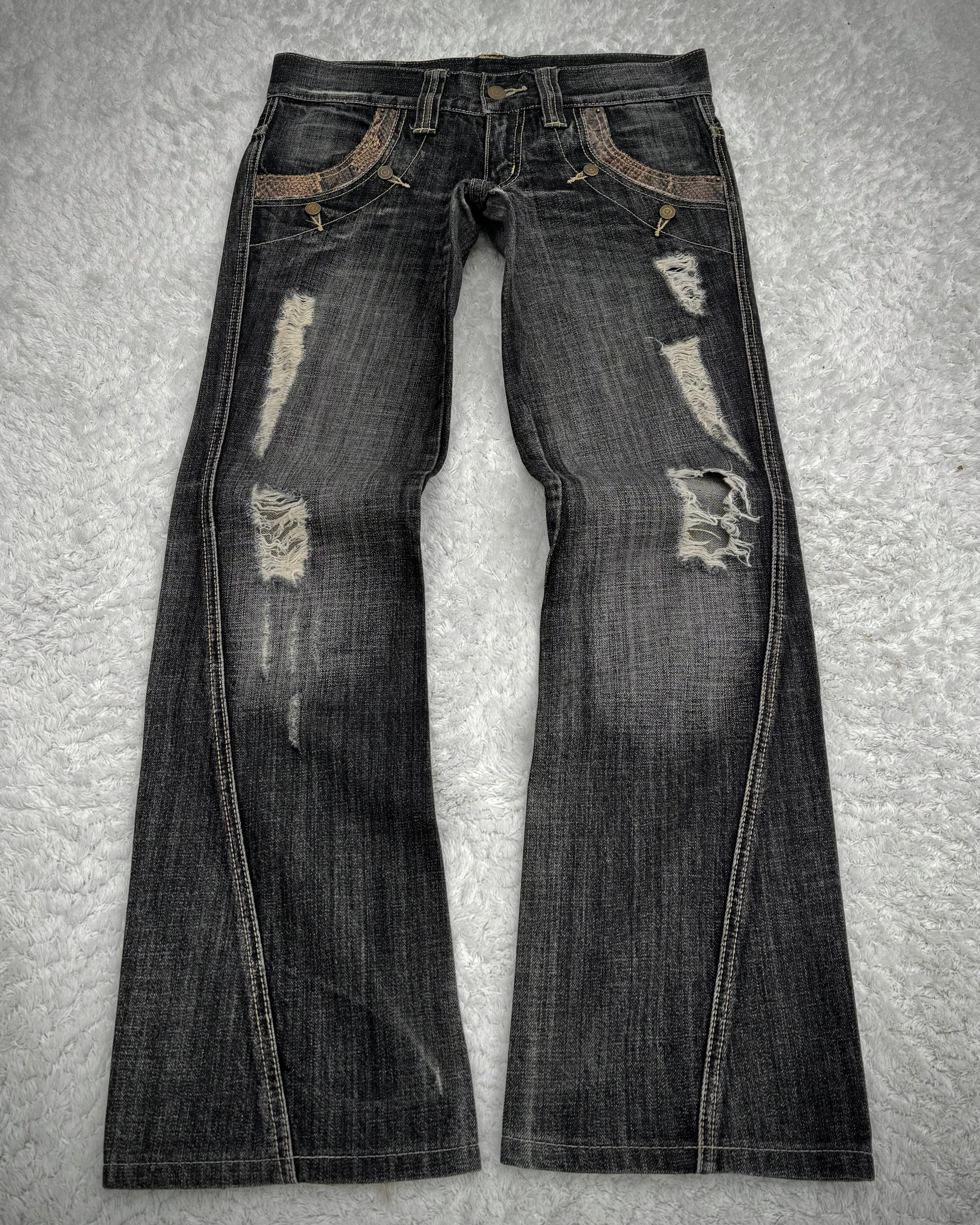 靴 00s archive tornado mart Python boots 00s Tornado Mart 'Snakeskin' Woven Laced Flare Cut Denim