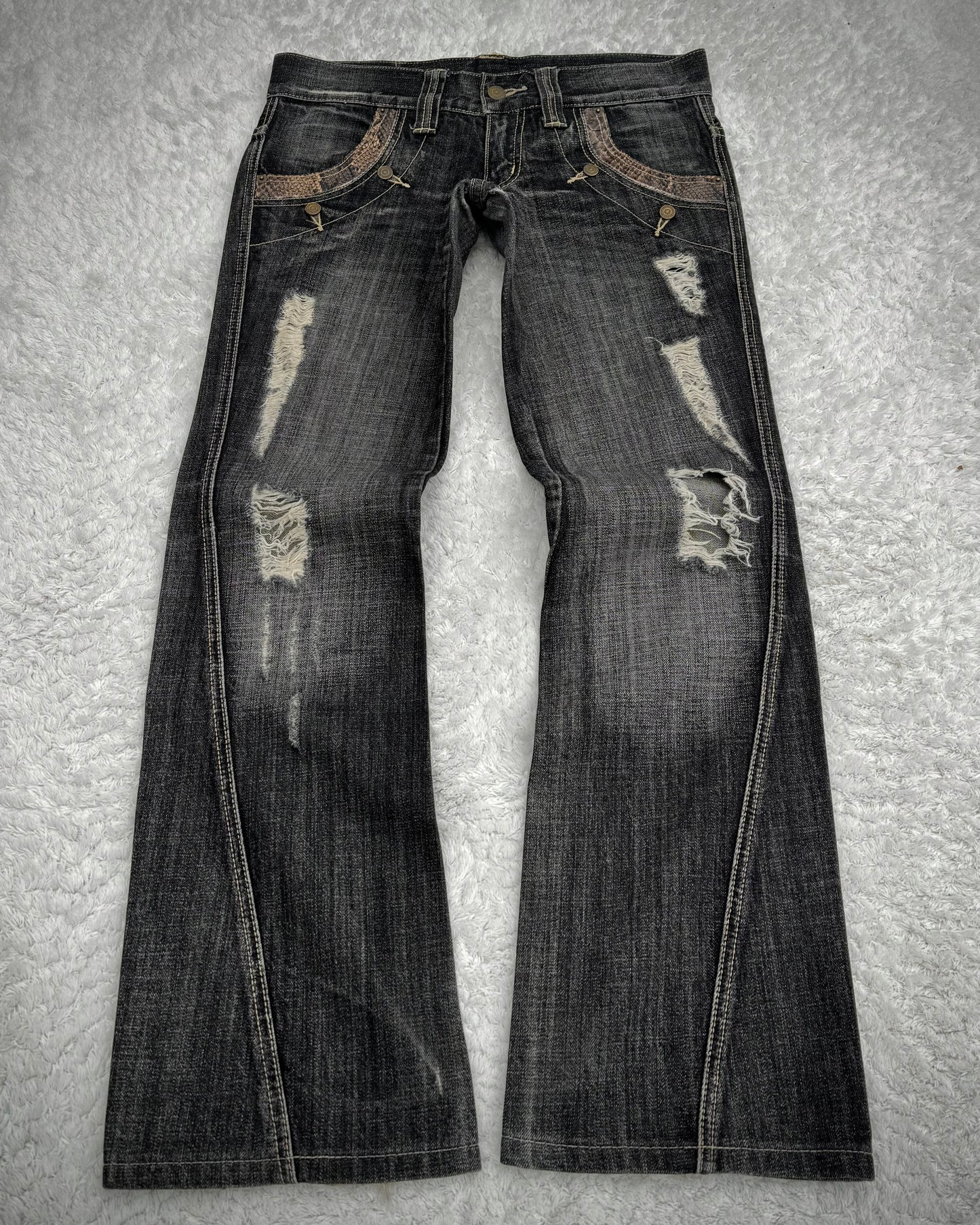 Tornado Mart Python Detailed Spiral Bootcut Jeans