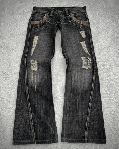 Tornado Mart Python Detailed Spiral Bootcut Jeans