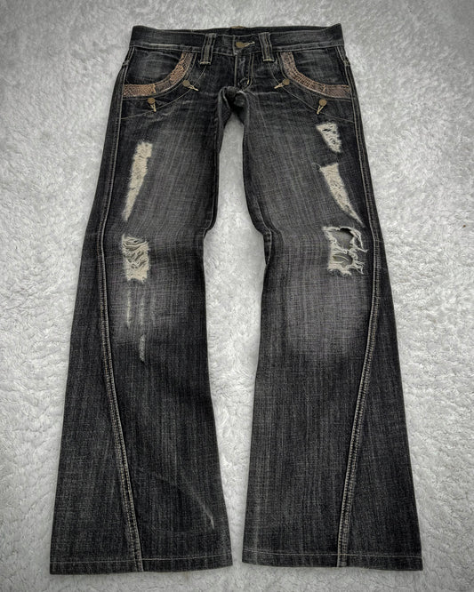 Tornado Mart Python Detailed Spiral Bootcut Jeans