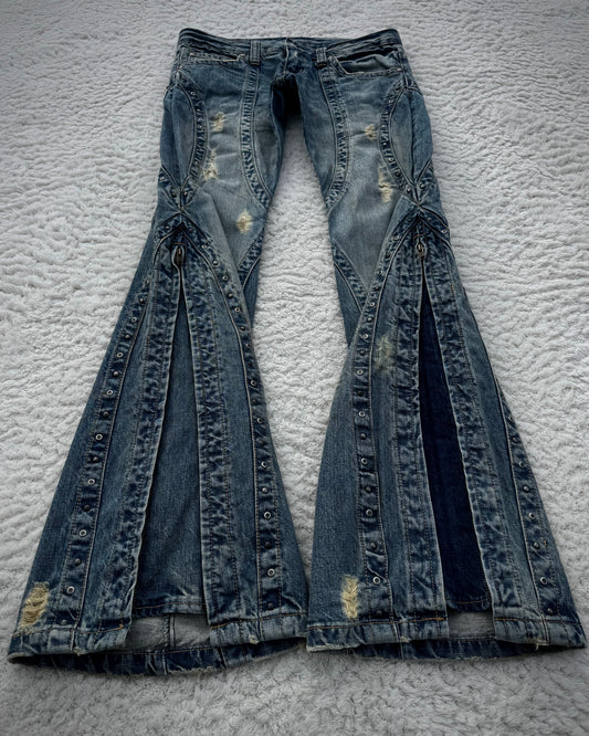 Tornado Mart Studded Side Zip Flared Jeans