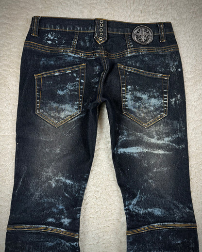Sixh Tribal Tattoo Embroidery Flared Jeans
