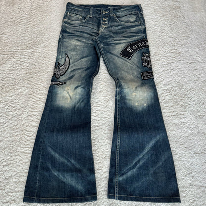 Tornado Mart Patch Embroideries Flared Jeans