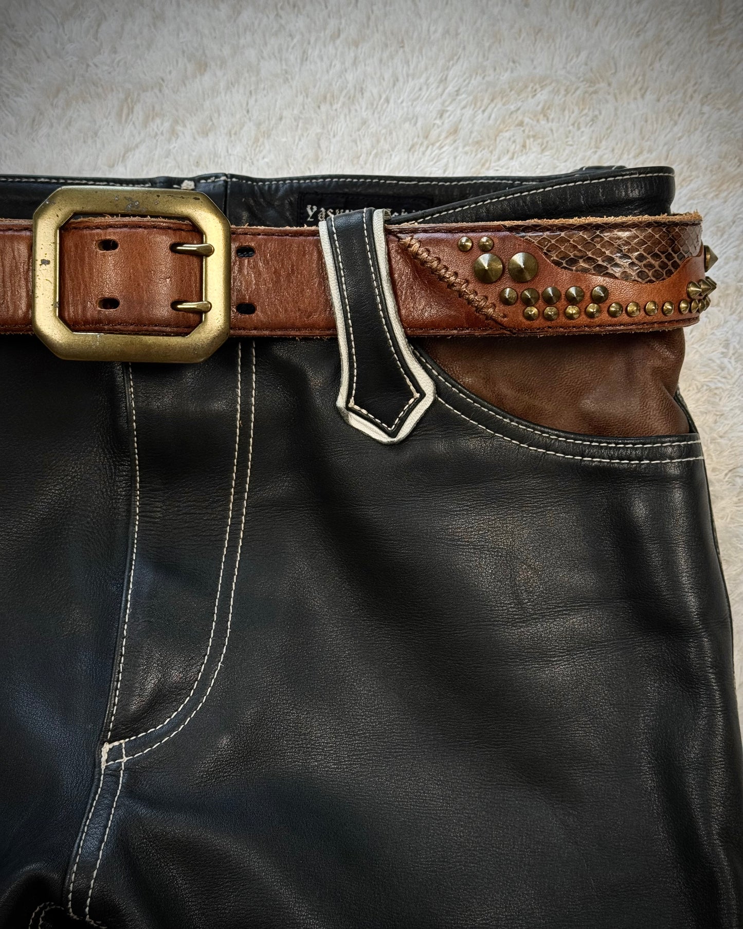 Huvrock Python Cone Studded Double Punched Leather Belt