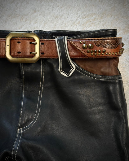 Huvrock Python Cone Studded Double Punched Leather Belt