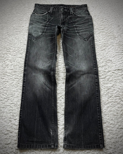 Nicole Club Python Detailed Whisker Washed Bootcut Jeans