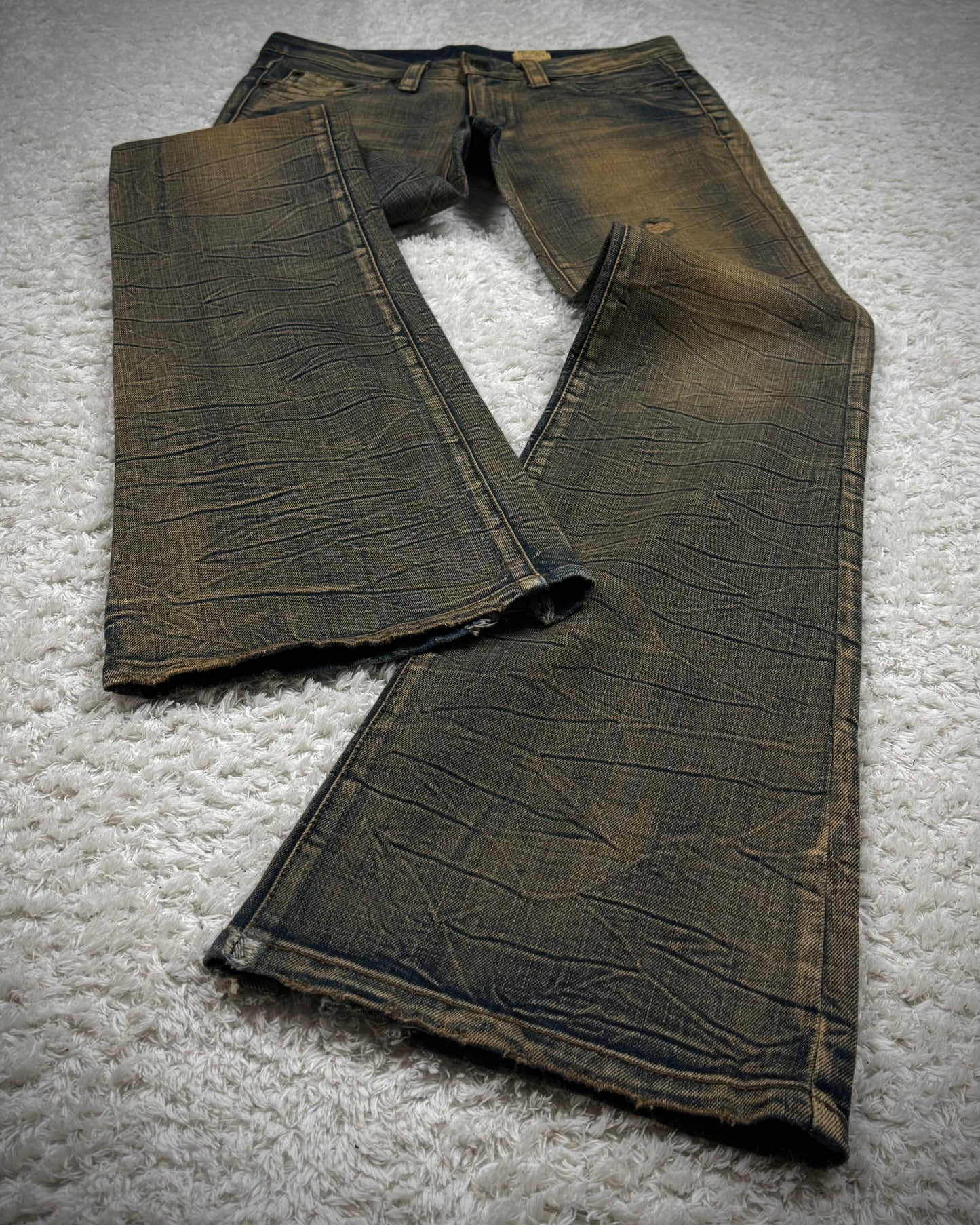 Agate Mud Honeycomb Washed Flared Jeans