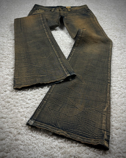 Agate Mud Honeycomb Washed Flared Jeans