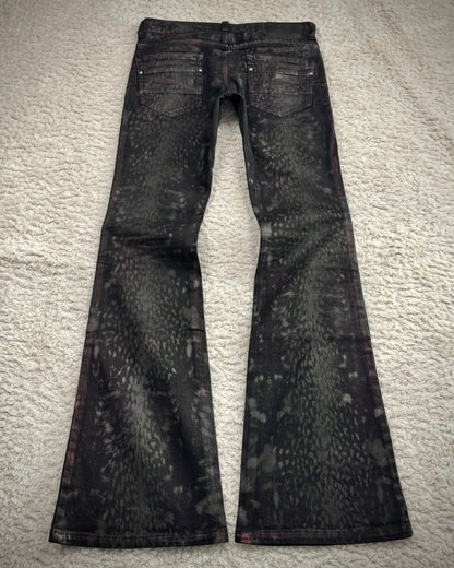 Tornado Mart Crimson Waxed Leopard Pattern Flared Jeans