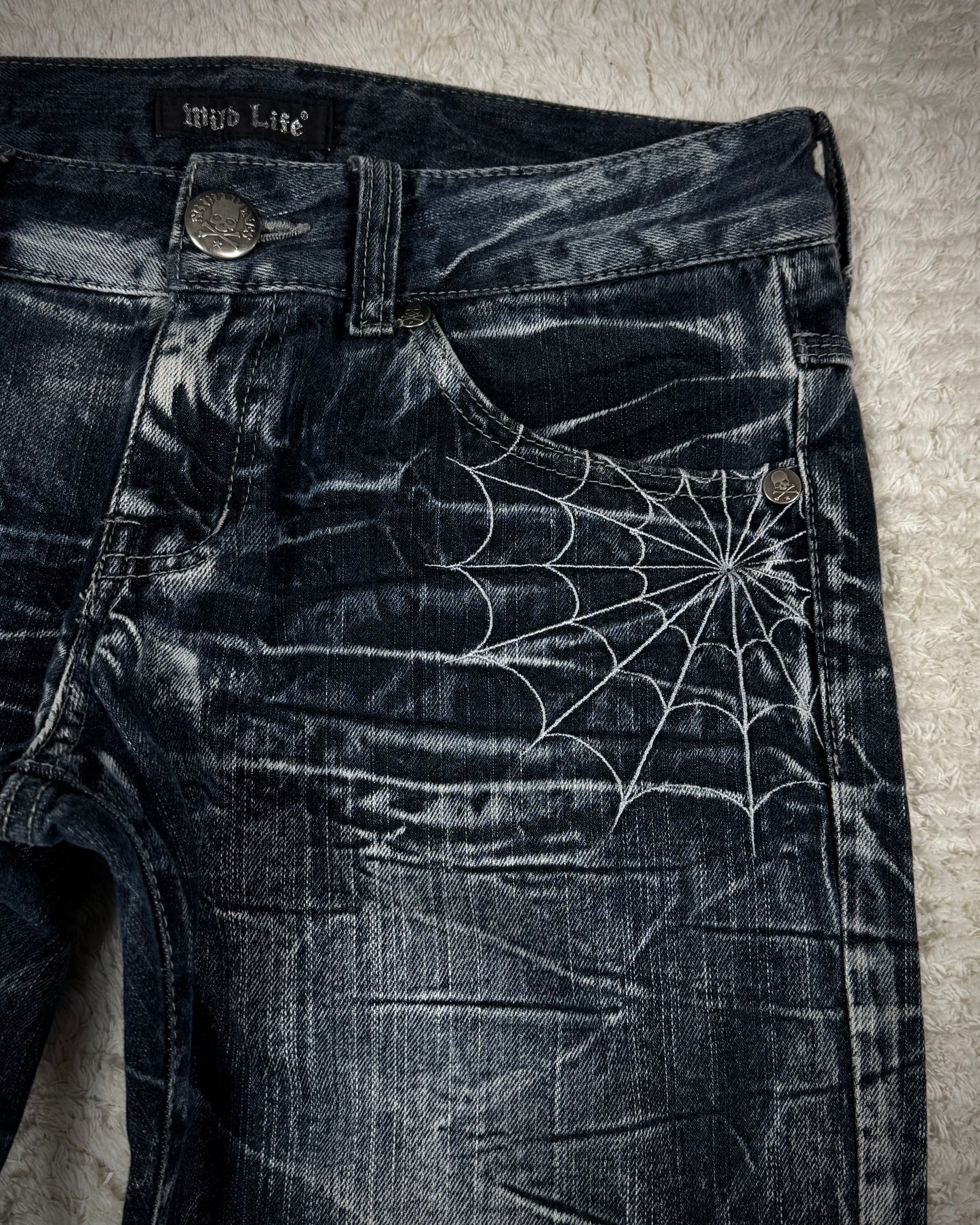 Wild Life Frost Washed Spider Web Bootcut Jeans