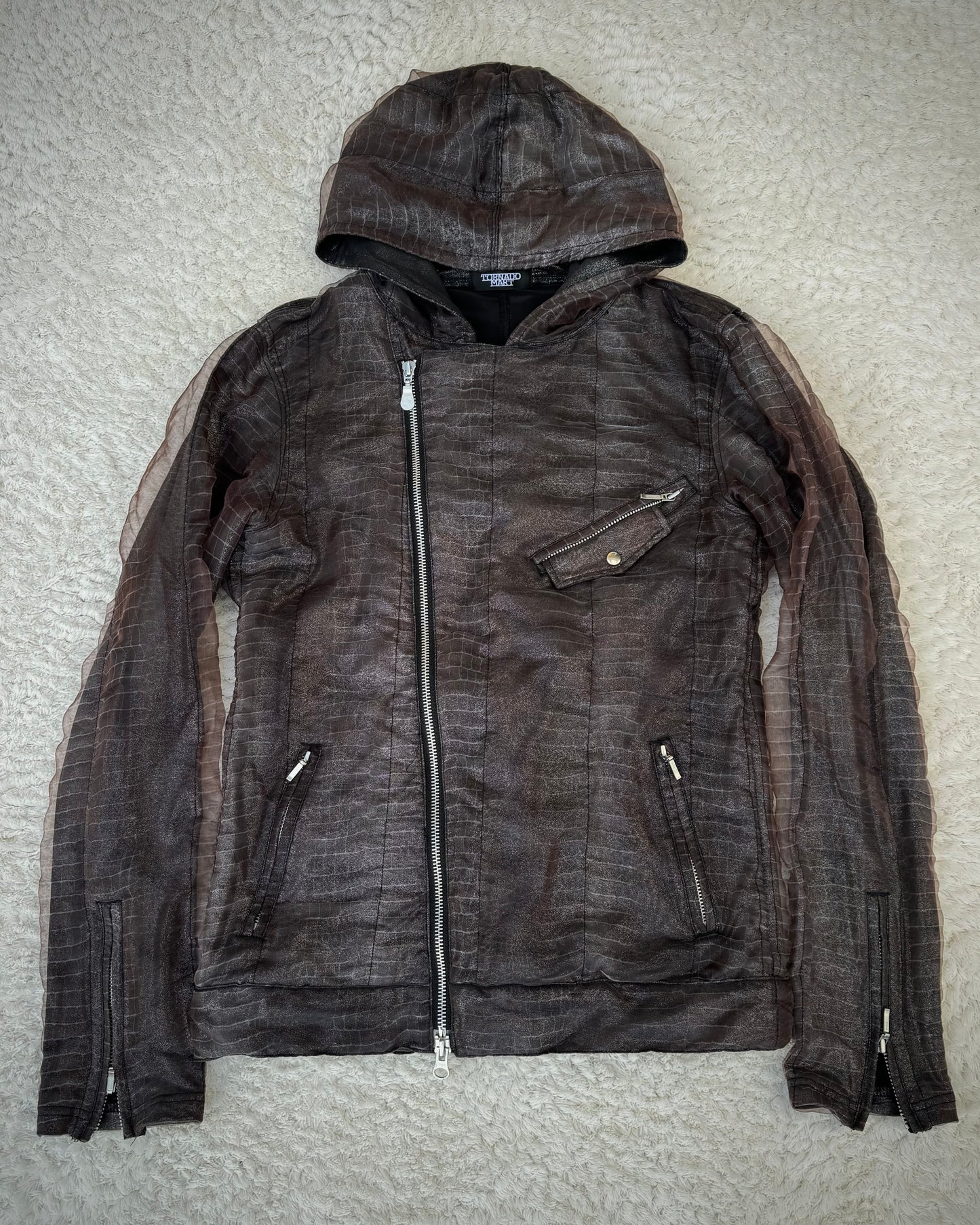 Tornado Mart Double Layered Crocodile Pattern Asymmetrical Jacket