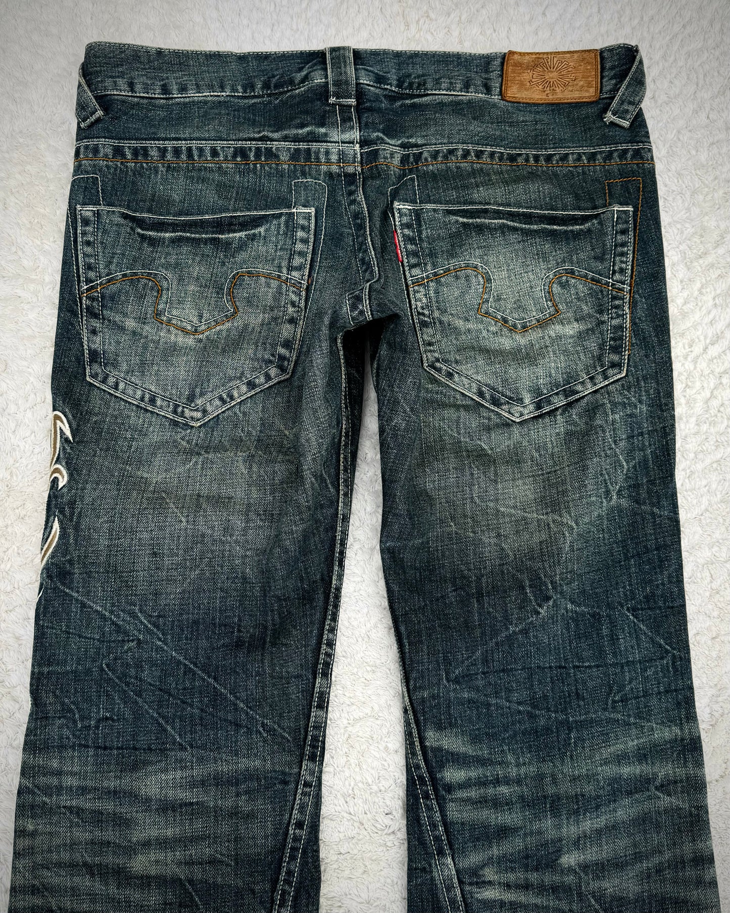 Tornado Mart Tribal Tattoo Embroidery Spiral Flared Jeans