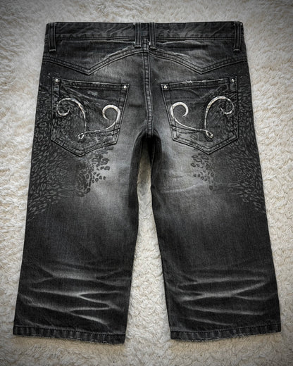 Lagust Leopard Imprinted Denim Shorts
