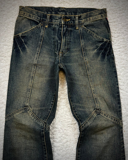 Tornado Mart Mud Washed Grommeted Flared Jeans