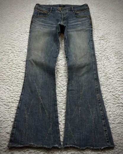 Obelisk Star Studded Vintage Flared Jeans