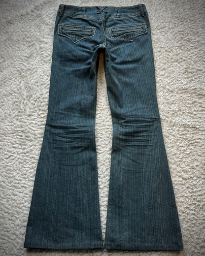 Morgan Homme Mud Washed Double Button Fly Flared Jeans