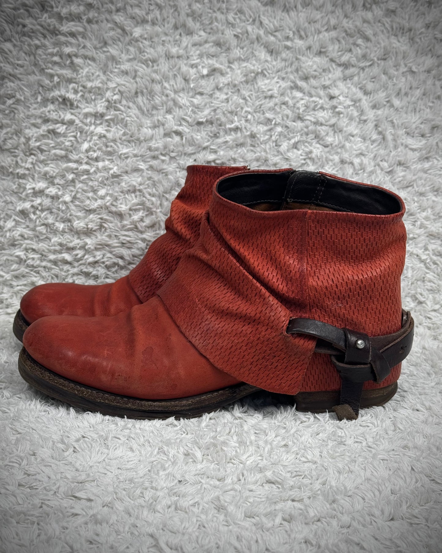 A.S.98 Layered Crimson Textured Leather Boots