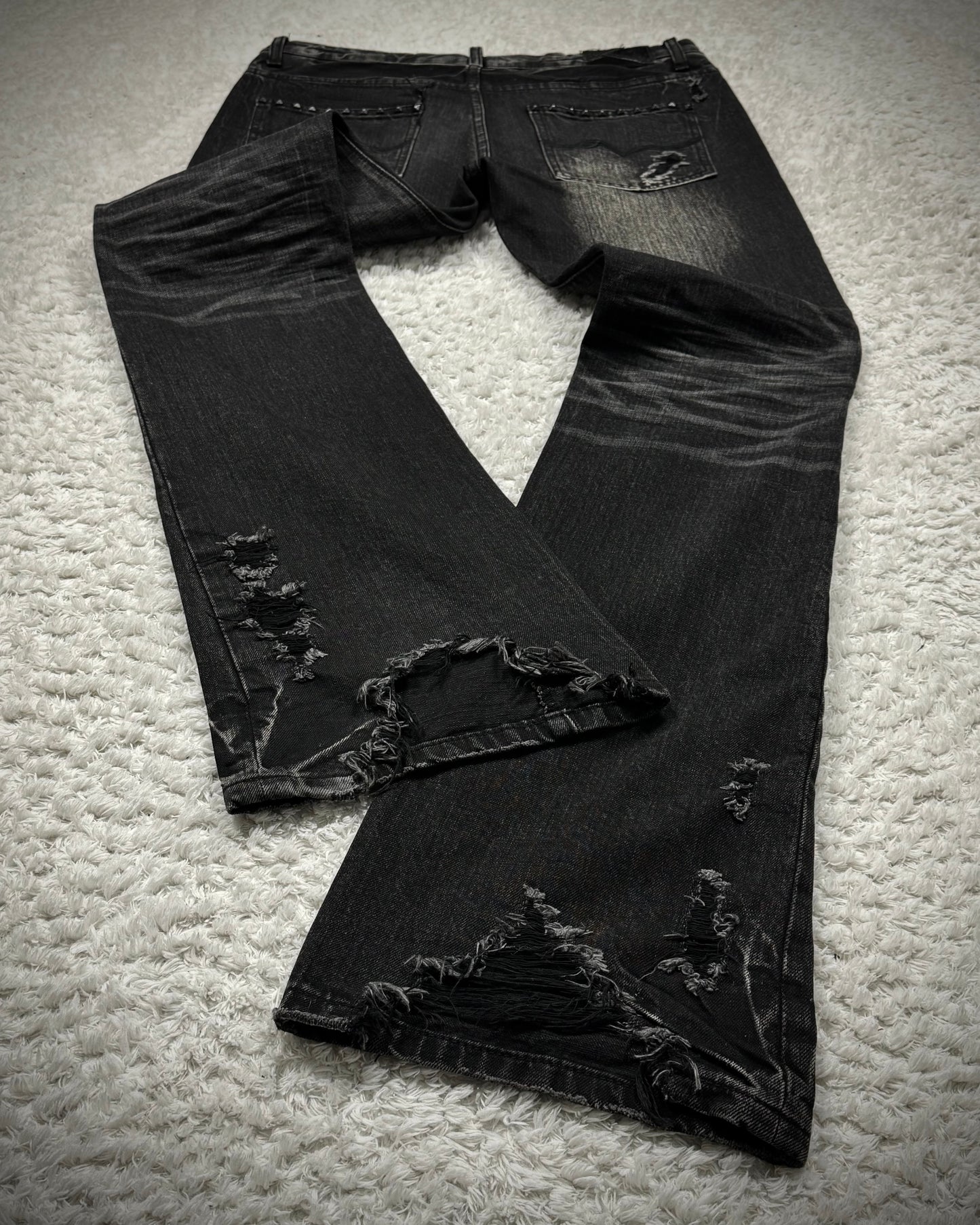 Fuga Skull Embossed Whisker Washed Flared Jeans