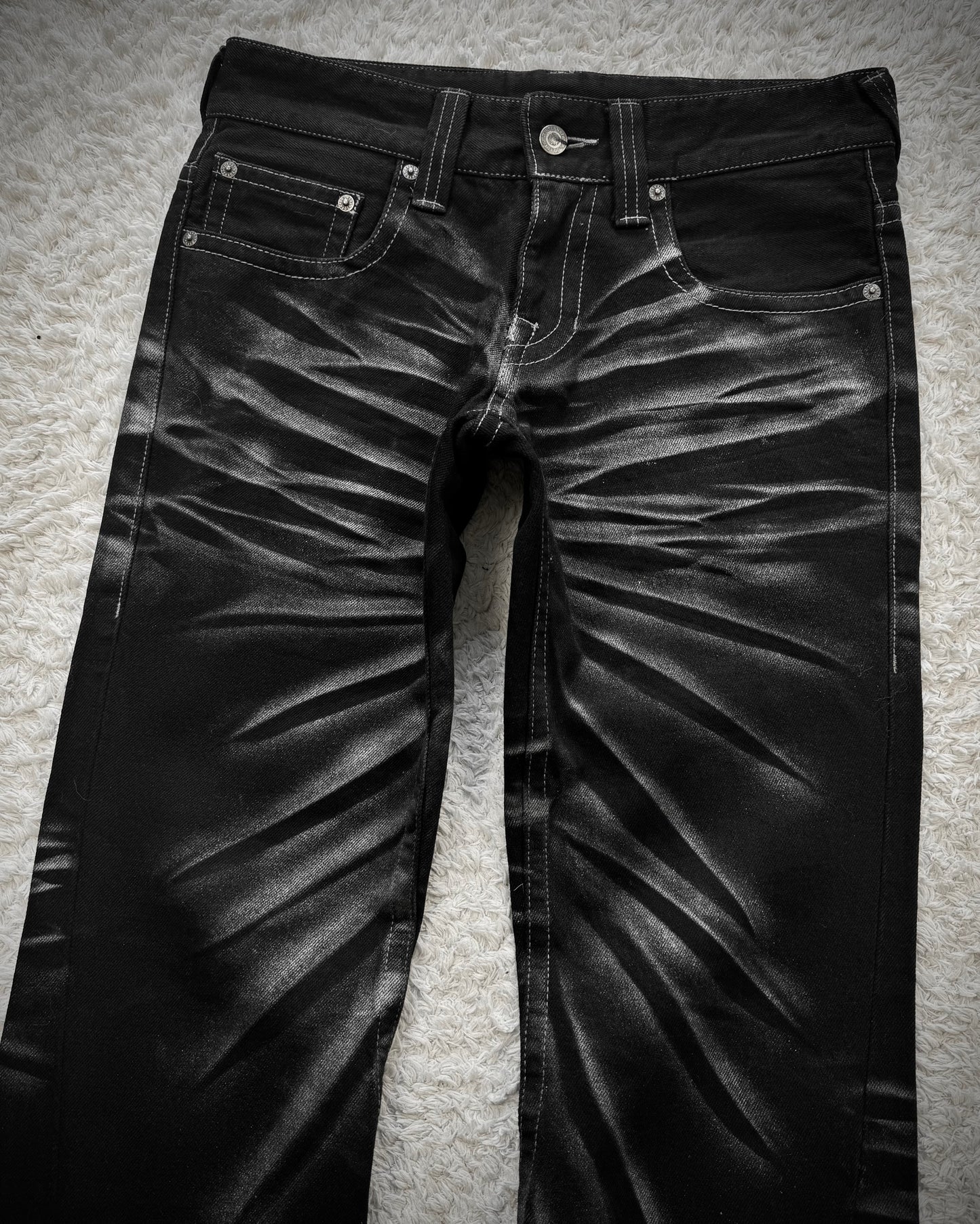 Tornado Mart Metallic Clawmarks Coated Spiral Flared Jeans