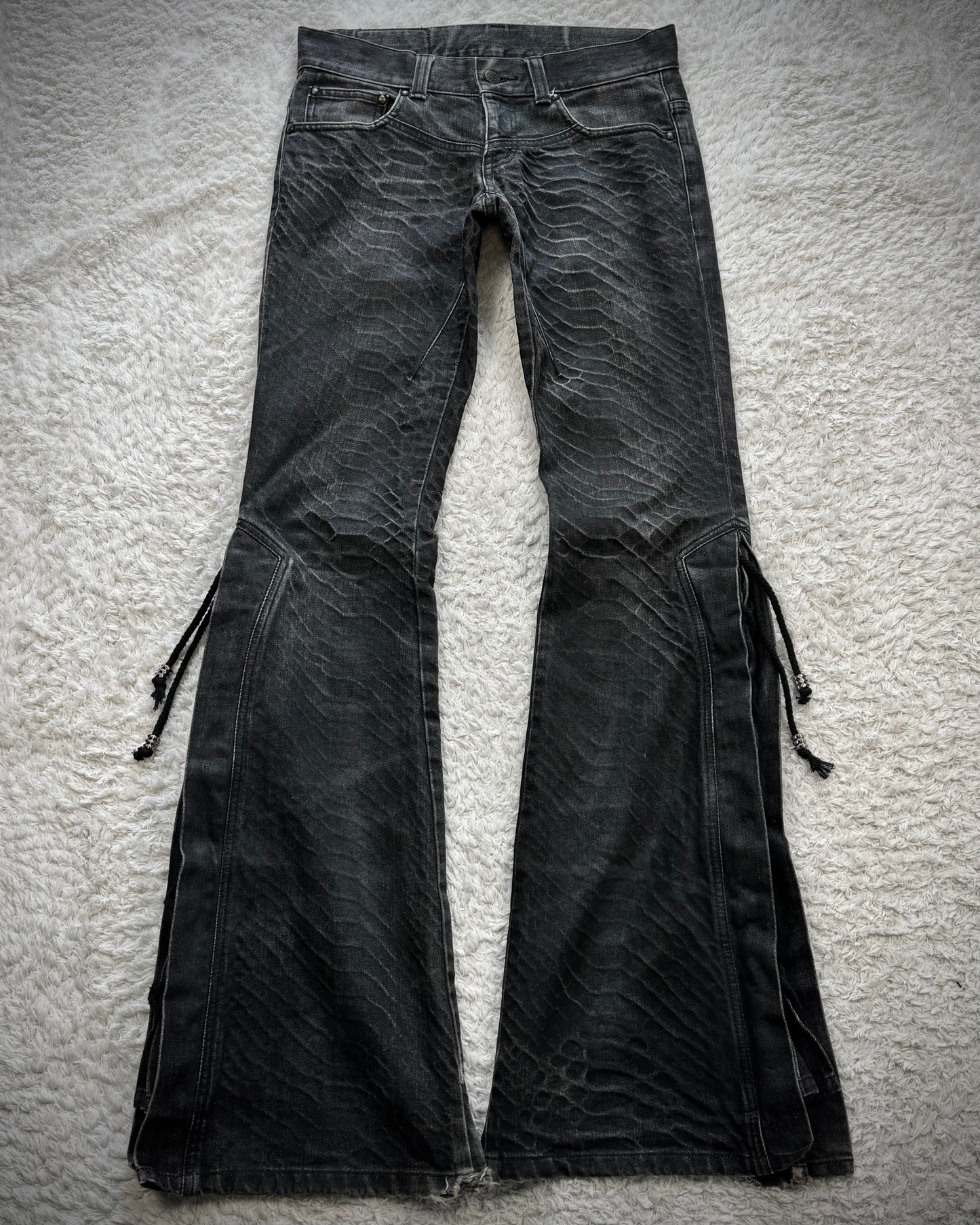 Tornado Mart Python Washed Lace Up Flared Jeans