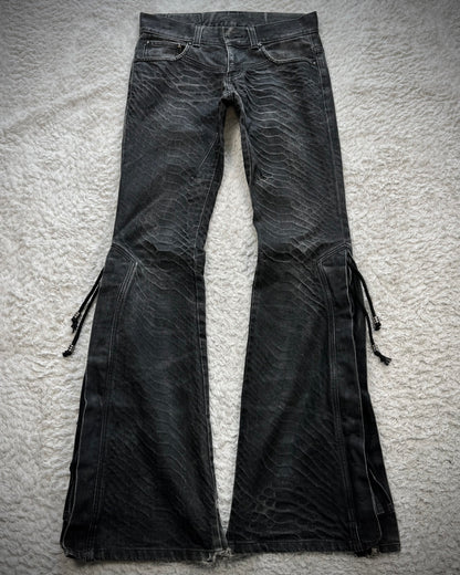 Tornado Mart Python Washed Lace Up Flared Jeans
