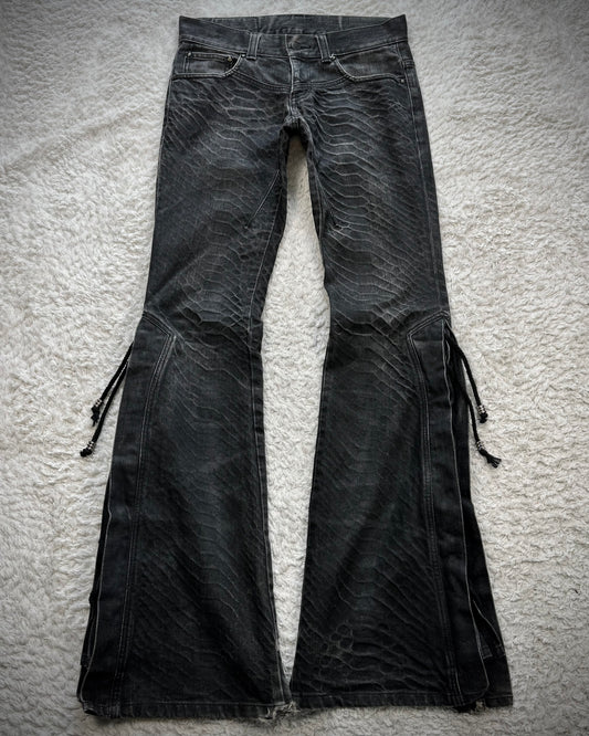 Tornado Mart Python Washed Lace Up Flared Jeans