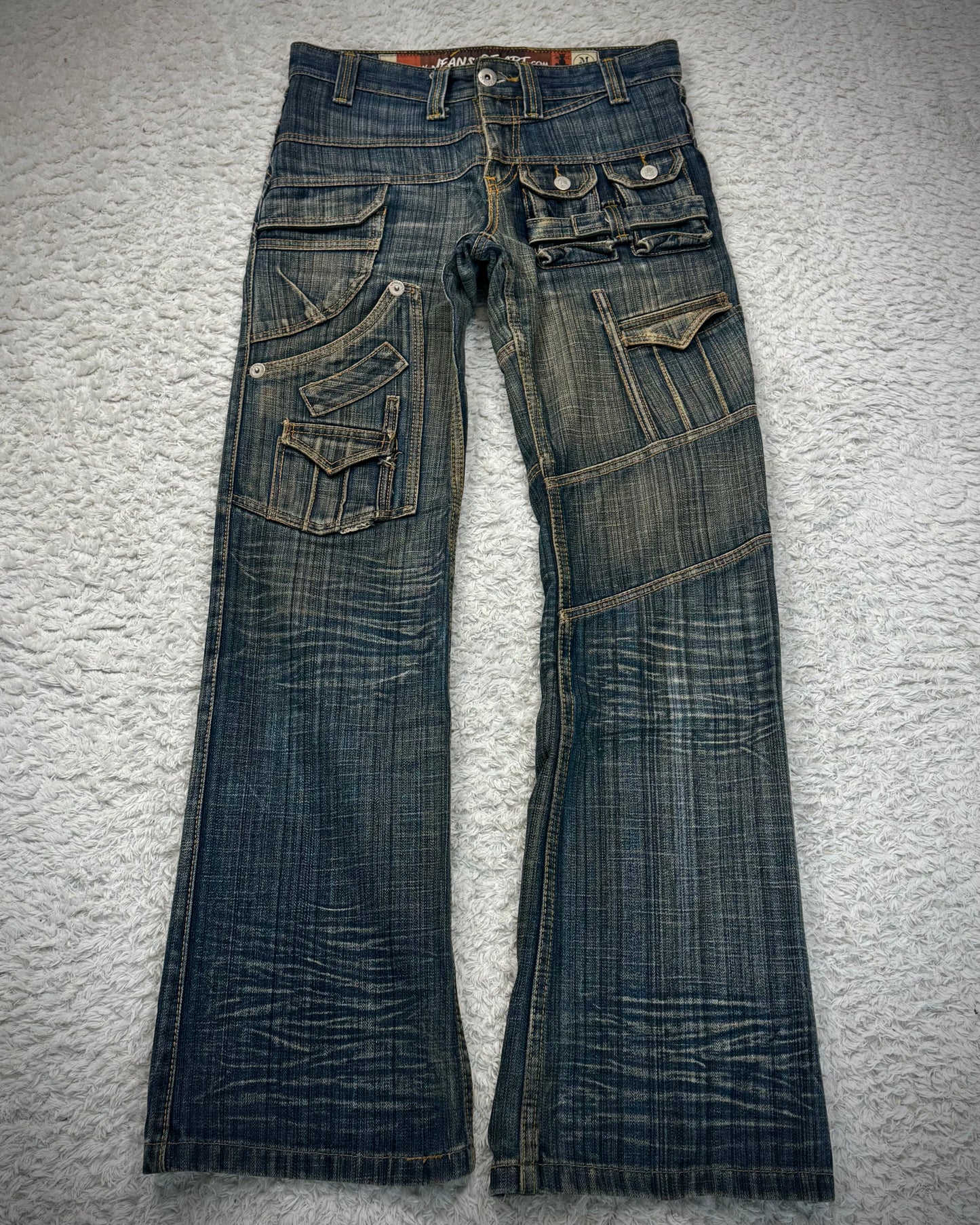 Jeans De Art Multi Pocket Mud Washed Jeans
