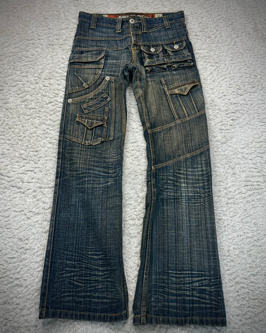 Jeans De Art Multi Pocket Mud Washed Jeans