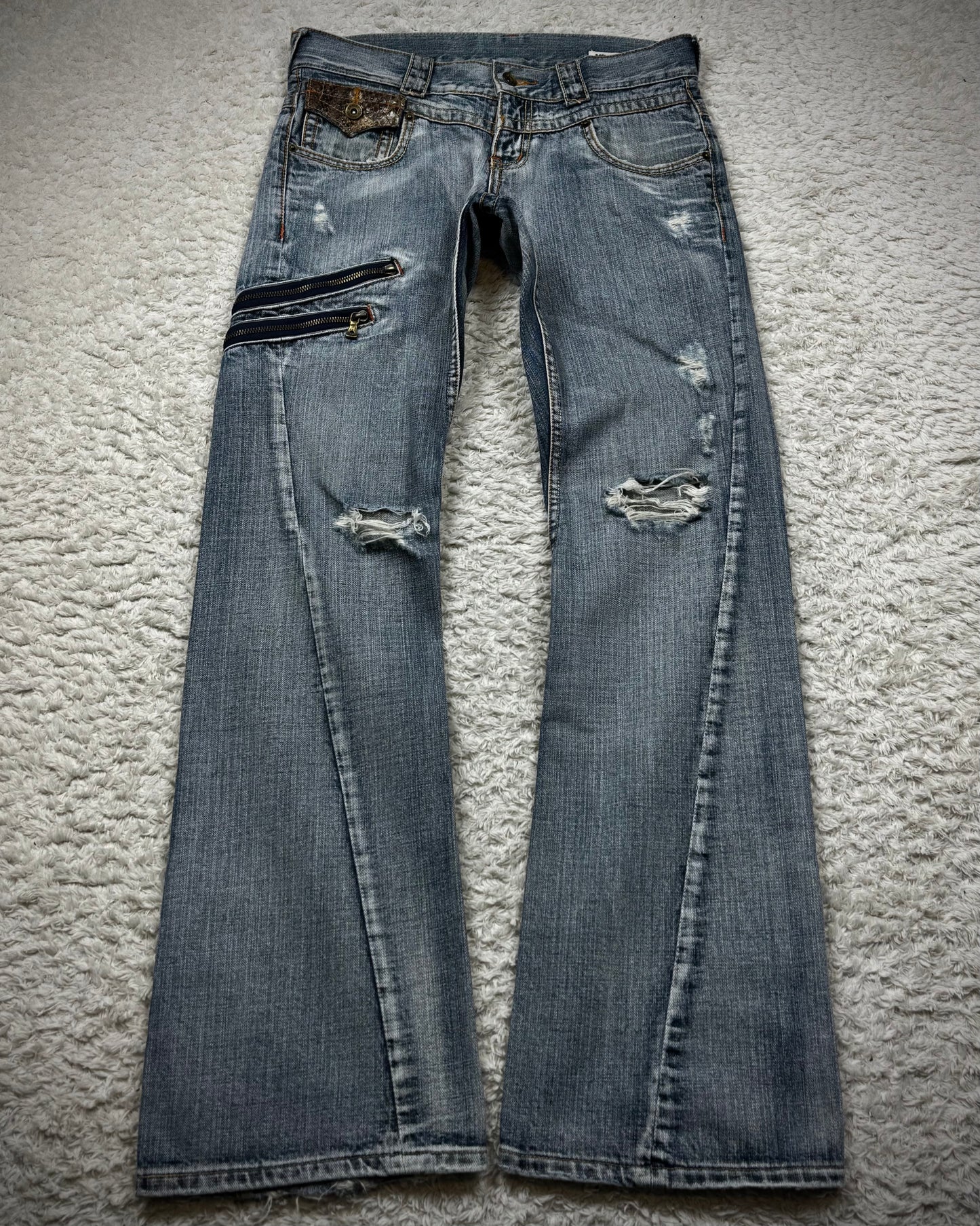 Semantic Design Python Detailed Spiral Flared Jeans