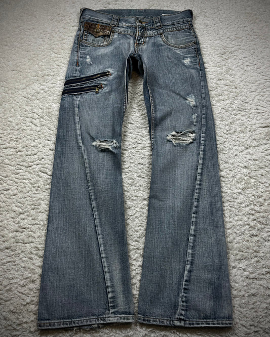 Semantic Design Python Detailed Spiral Flared Jeans