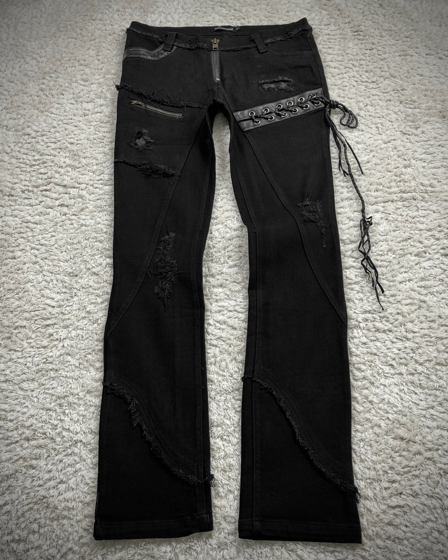 The Space Between Us Punk Lace Up Leather Repaired Pants