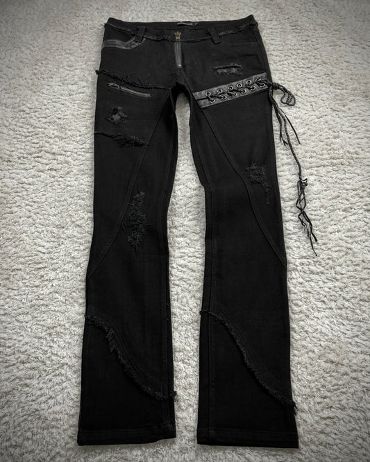 The Space Between Us Punk Lace Up Leather Repaired Pants