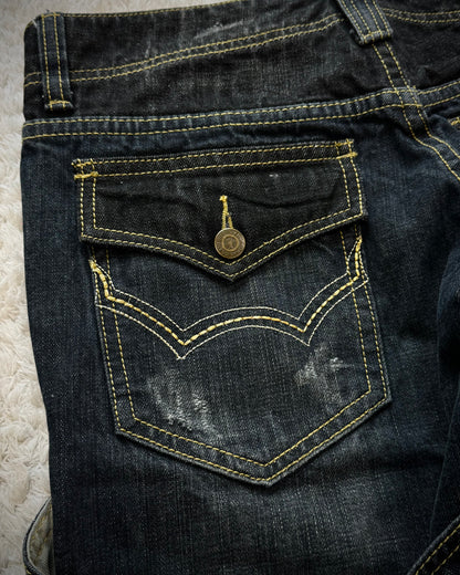 Tornado Mart Knee Back Lace Up Flared Denim