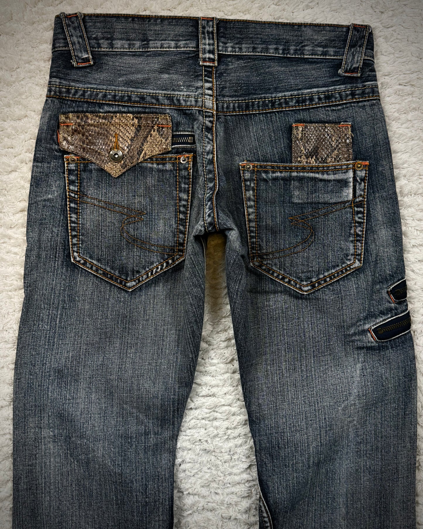 Semantic Design Python Detailed Spiral Flared Jeans