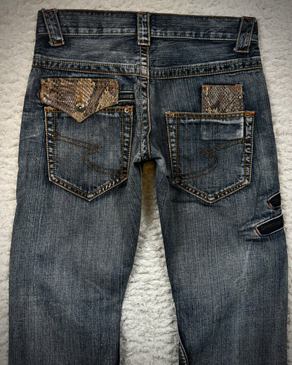 Semantic Design Python Detailed Spiral Flared Jeans