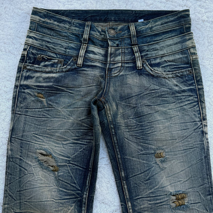 Agate Double Waist Pierced Mud Wash Flared Jeans