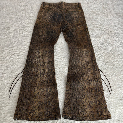 Tornado Mart Python Bell Bottom Flared Lace-Up Pants