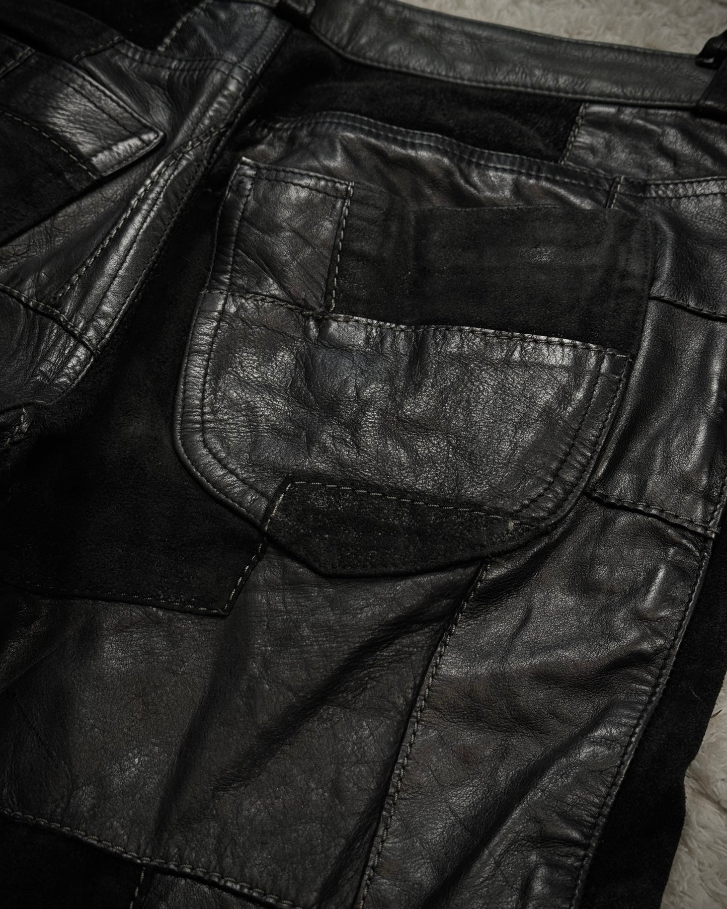 John Cherpas Marquis Flared Leather Patchwork Pants