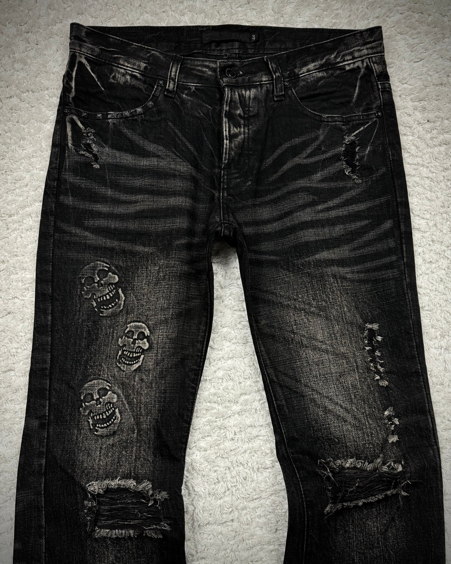 Fuga Skull Embossed Whisker Washed Bootcut Jeans