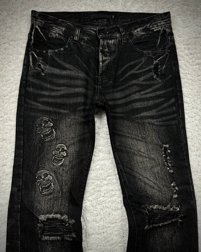 Fuga Skull Embossed Whisker Washed Bootcut Jeans