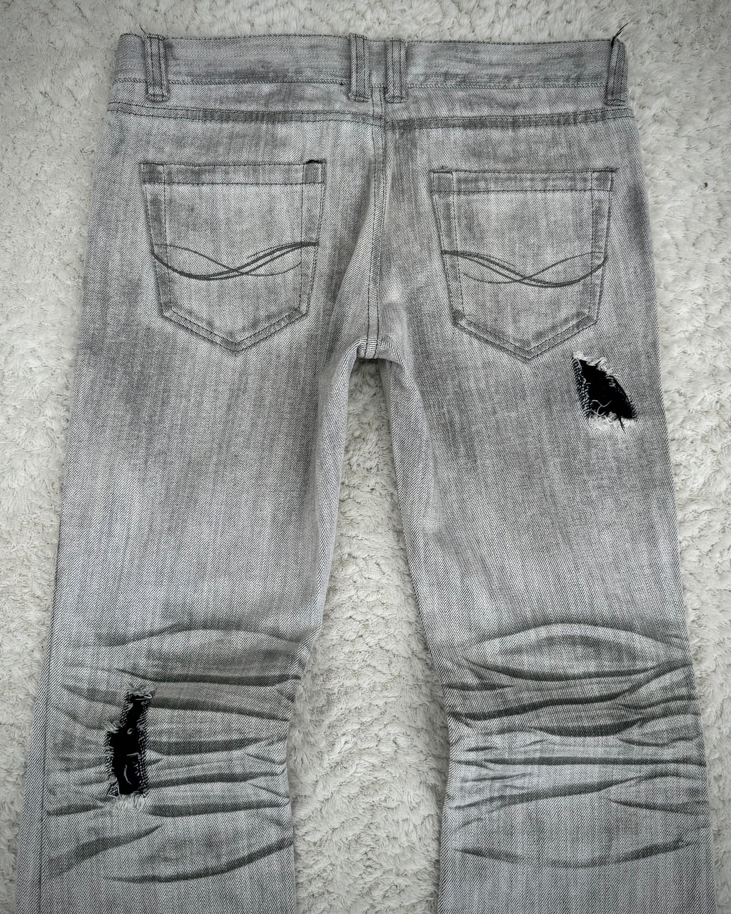CavariA Ash Claw Marks Washed Distressed Flared Jeans