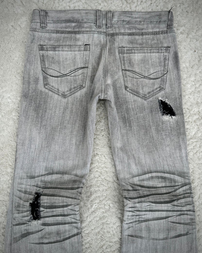 CavariA Ash Claw Marks Washed Distressed Flared Jeans