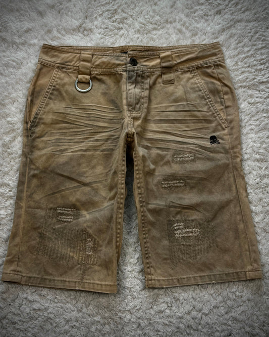 Xfrm Skull Embroidery Whisker Washed Stitched Shorts