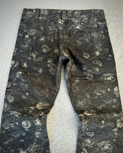 Tornado Mart Floral Tribal Embroidery Flared Leather Pants