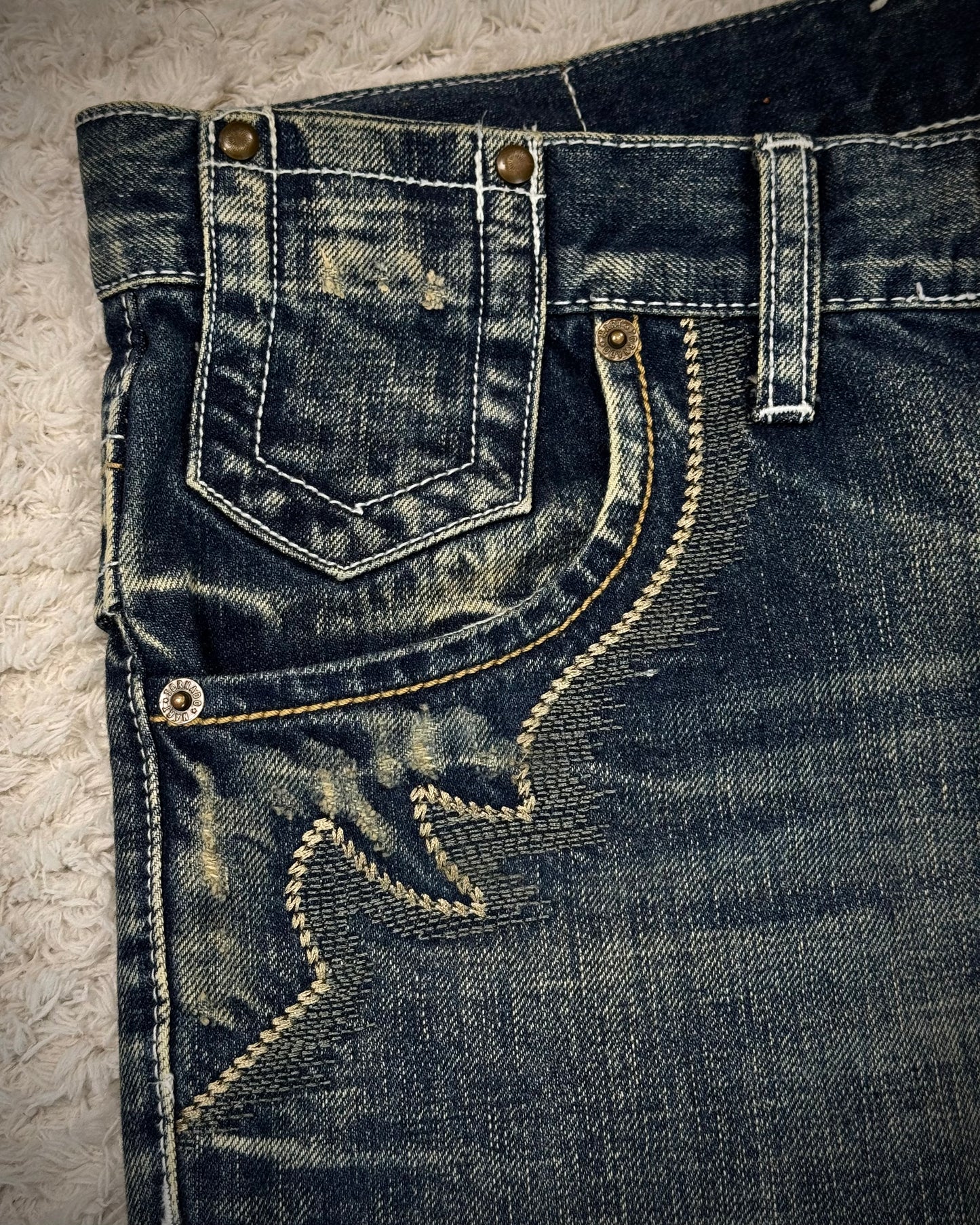 Tornado Mart Mud Washed Tribal Embroidery Flared Jeans
