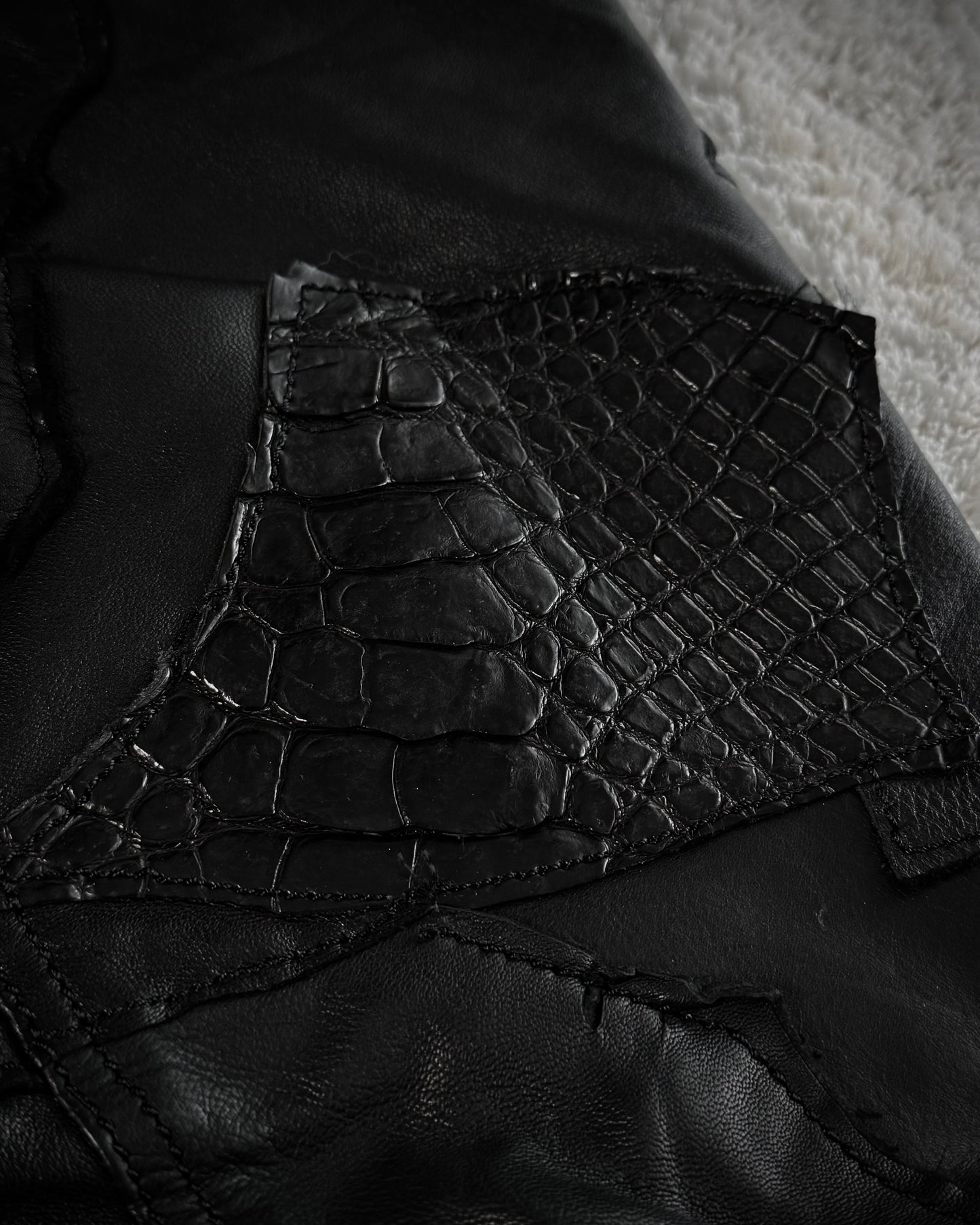 Yasuyuki Ishii Crocodile Leather Patchwork Flared Pants